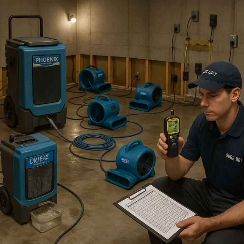 Structural Drying and Dehumidification process in Commerce, TX